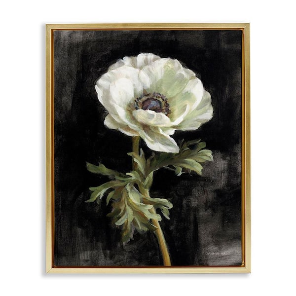 Stupell Industries Anemone on Black by Danhui Nai Gold Floater Frame Nature Graphic Art Print 21 in. x 17 in.
