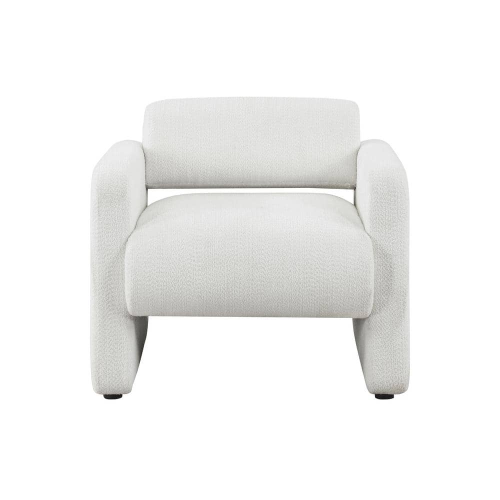 White Boucle Upholstered Barrel Accent Chair with Wood Frame