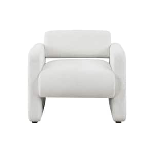 Hannah White Boho Boucle Upholstered Fabric Barrel Accent Arm Barrel Chair