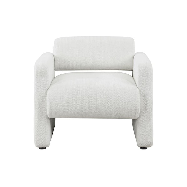 Hannah White Boho Boucle Upholstered Fabric Barrel Accent Arm Barrel Chair