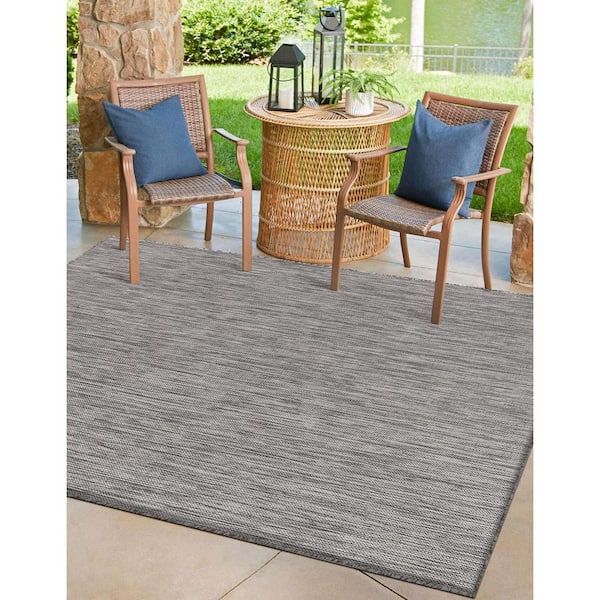 Silver 10 ft. x 14 ft. Aloha Washable Indoor Outdoor Area Rug