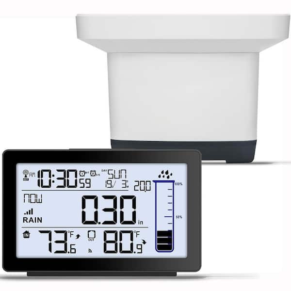 Digital Rain Gauge outdoor with Thermometer, Self-Emptying Wireless Rain Gauge, High Precision Electronic Rain Collector