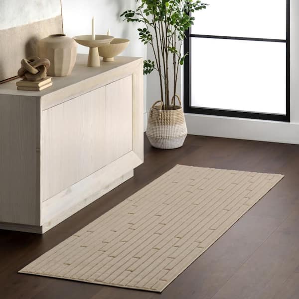 Zipporah Striped Beige 3 ft. x 8 ft. Outdoor Runner Rug