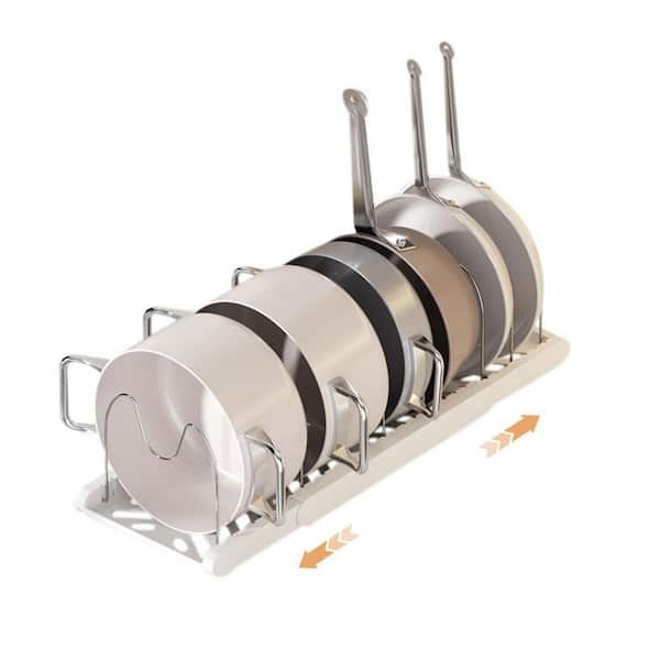 22 in. APricot Standing Expandable Pan Organizer Pot Rack with 7 Adjustable Compartment for Kitchen Cabinet Cookware