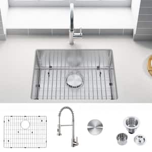 23 in. Undermount Single Bowl 18-Gauge Stainless Steel Kitchen Sink with Faucet