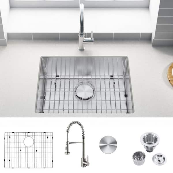 Zeus & Ruta 23 in. Undermount Single Bowl 18-Gauge Stainless Steel Kitchen Sink with Faucet