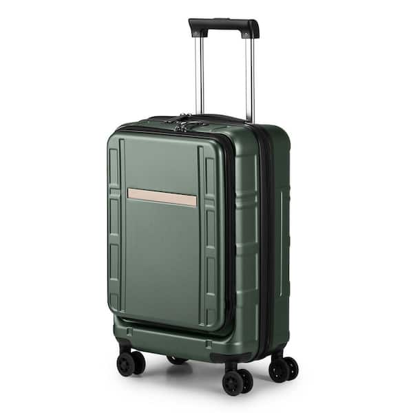 1 Piece Luggage Set ABS Plus PC 20 in. Luggage with Front Compartment Double Spinner Wheel TSA Lock Dark Green Color