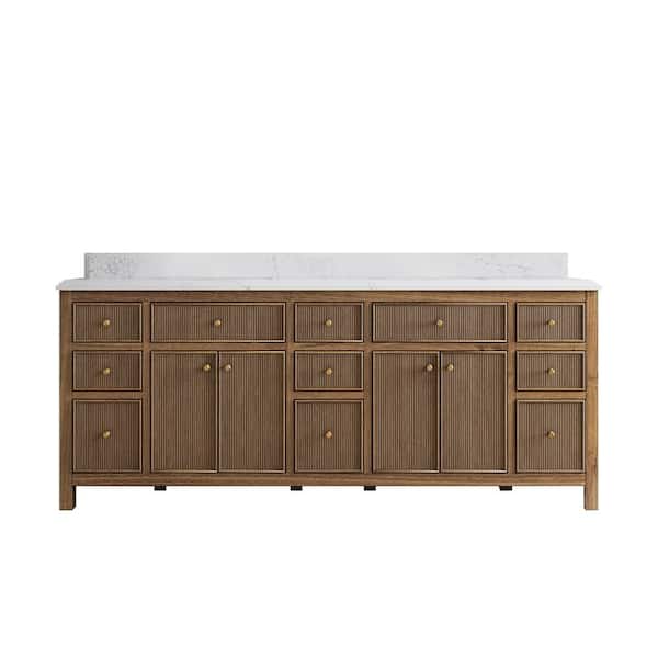 Willow Collections Sonoma Teak 84 in. W x 22 in. D x 36 in. H Double Sink Bath Vanity in Dark Teak with 1.5" Empira Quartz Top