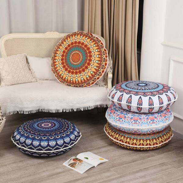 Navy Blue Memory Foam Upholstery Round Meditation Floor Pouf for