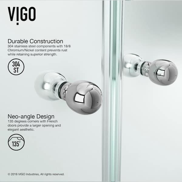 VIGO Gemini 45 in. L x 45 in. W x 73 in. H Frameless Pivot Neo-angle Shower  Enclosure in Chrome with 3/8 in. Clear Glass VG6063CHCL47 The Home Depot
