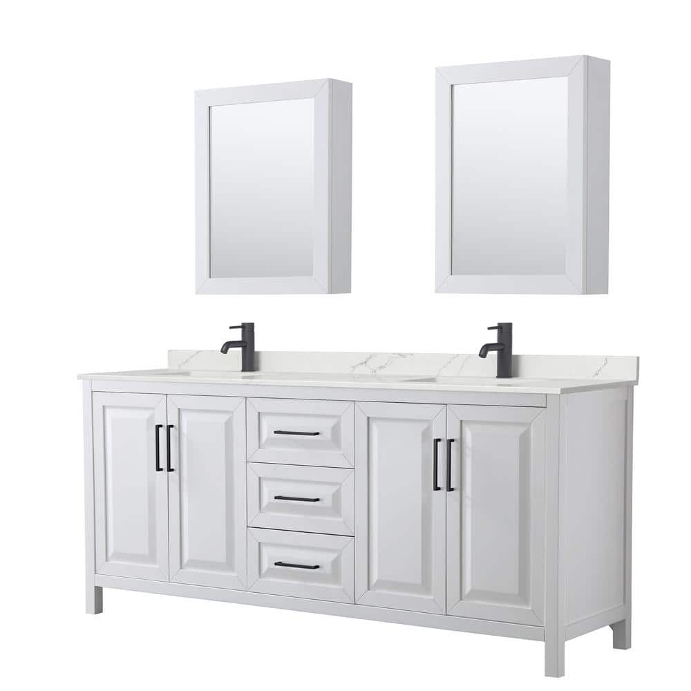 Daria 80 in. W x 22 in. D x 35.75 in. H Double Bath Vanity in White with Giotto Quartz Top and Mirrors price history on PriceWatchPro