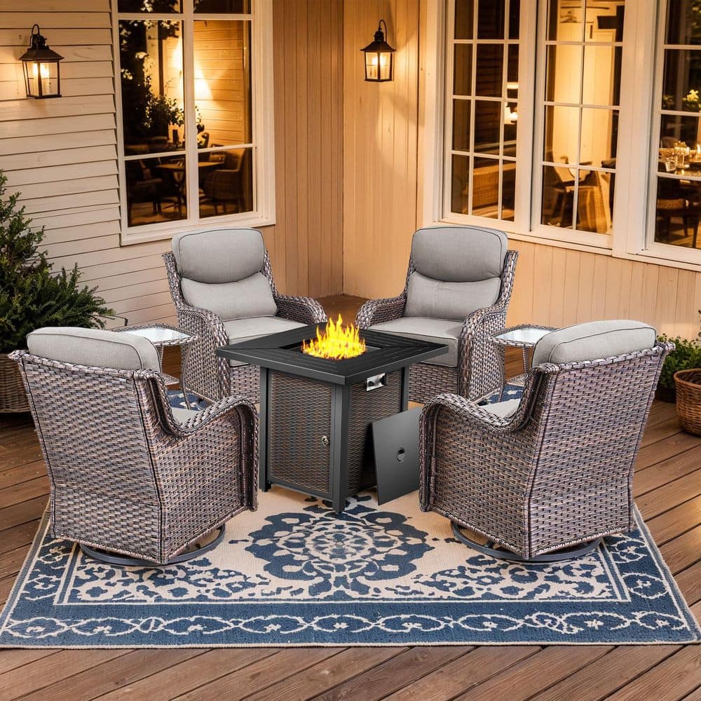 Gymojoy Holion 7-Piece Brown Wicker Patio Conversation Furniture