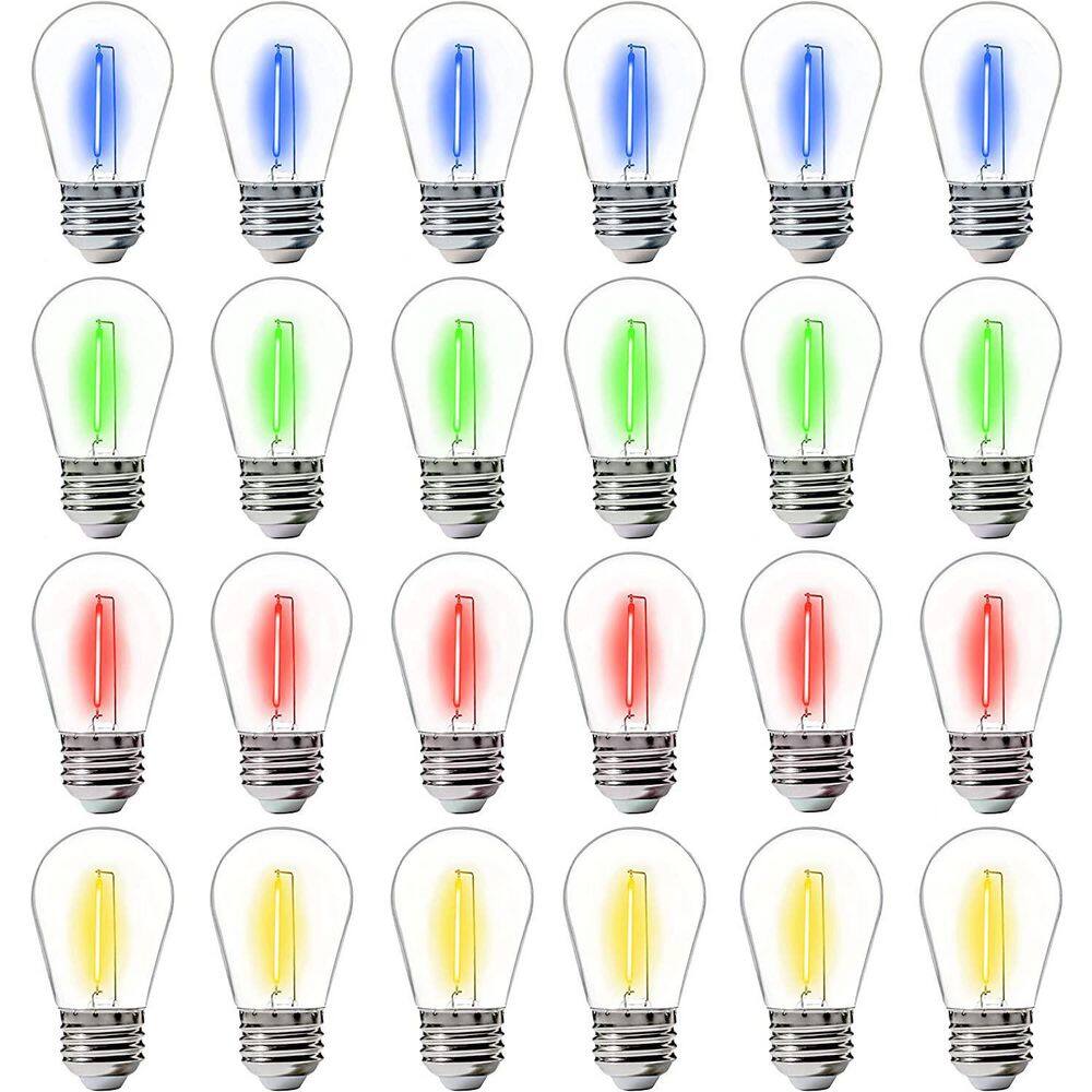 5-Watt Equivalent S14 Colored LED String Light Bulbs, E26 Base, Red/Green/B