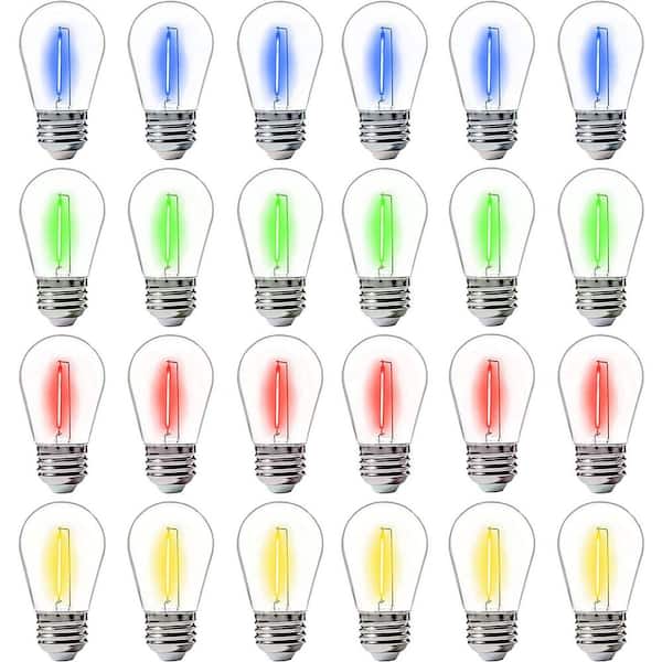Unbranded 5-Watt Equivalent S14 Colored LED String Light Bulbs, E26 Base, Red/Green/Blue/Warm White (24-Pack)
