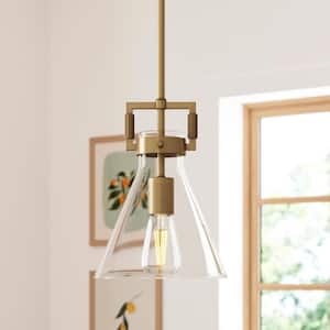 Vincent Gold Modern Pendant Light Fixture with Adjustable Metal Stem and Clear Glass Shade