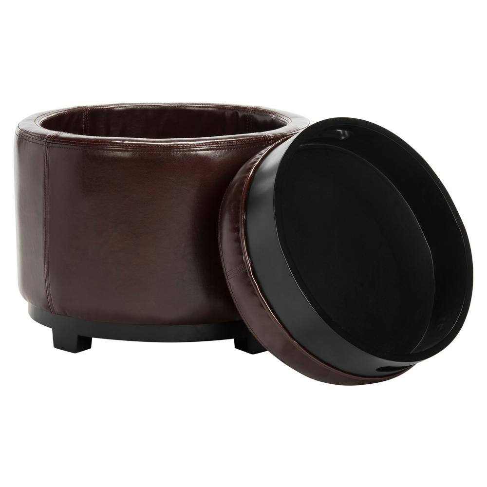 Transitional Cordovan Round Ottoman with Storage Tray