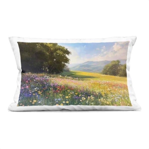 Serene Meadow Dream Green Print Zipper Polyester 14 in. X 20 in. Throw Pillow