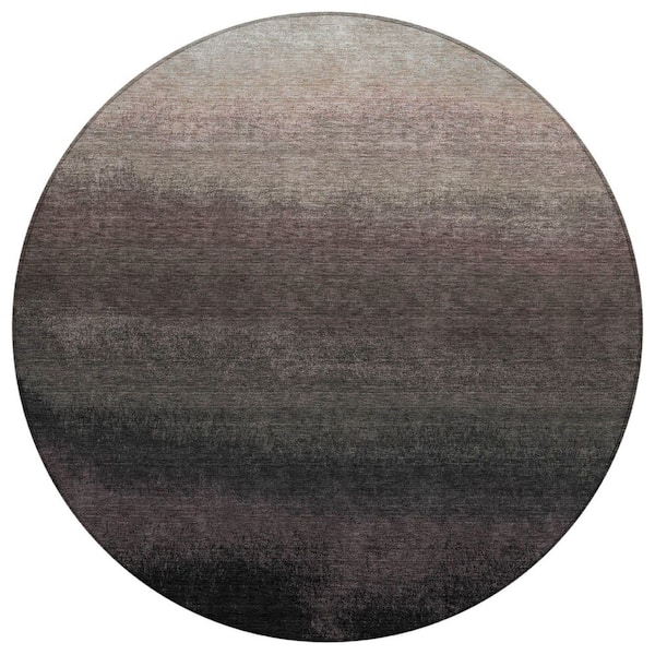 Chantille Machine Washable Indoor/Outdoor Abstract ACN2012 Black 8 ft. x 8 ft. Round Rug
