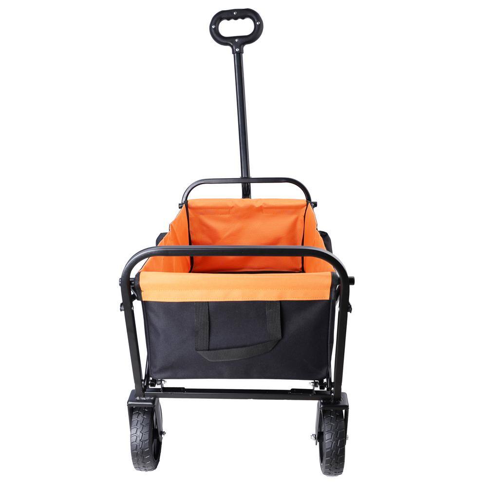 Compact Black and Orange Iron Folding Outdoor Utility Cart