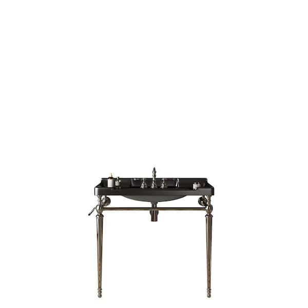 Baye 35.83 in. W Bathroom Ceramic Single Console Sink in Black with Silver Stainless Steel Leg