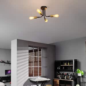14.38 in. 4-Light Matte Black Minimalist Semi- Flush Mount Ceiling Light with No Bulbs Included