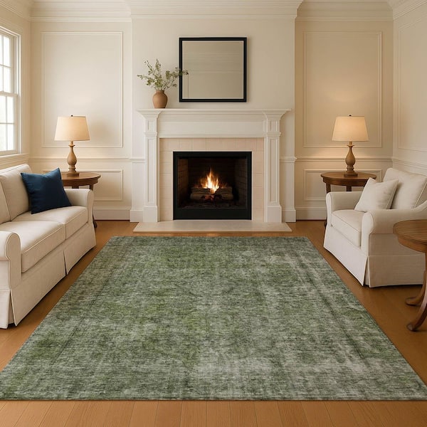 Mayfield Premium Machine Washable Abstract AMF1656 Green 8 ft. x 10 ft. Area Rug