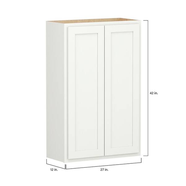 Shaker Partial Overlay 27 in. W x 12 in. D x 42 in. H Plywood Assembled Wall Kitchen Cabinet in Linen White