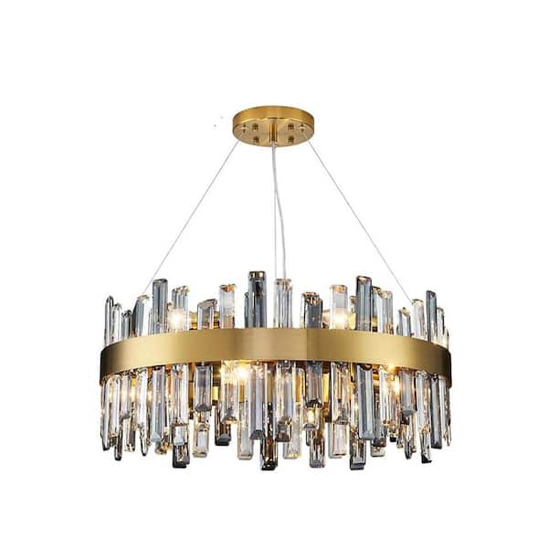 23.6 in. Modern 12 Lights Dimmable Integrated LED Brass Gold Raindrop Crystal Chandelier (No Bulbs)