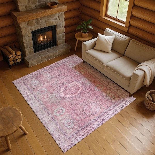 Mayfield Premium Machine Washable Abstract AMF1740 Pink 5 ft. x 7 ft. 6 in. Area Rug