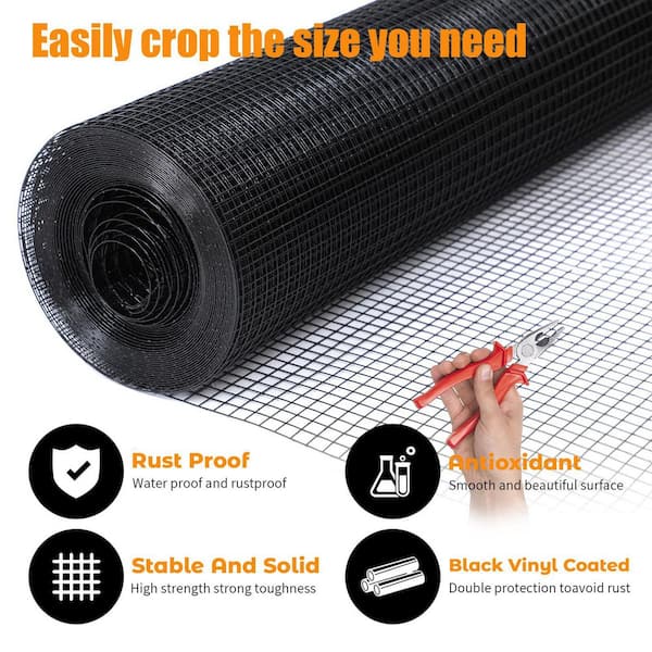 48 in. x 50 ft. 19-Gauge Black Vinyl Mesh for Garden Fencing and Pet Enclosures, Welded Metal