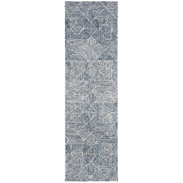 Abstract Blue/Ivory 2 ft. x 12 ft. Diamond Geometric Runner Rug