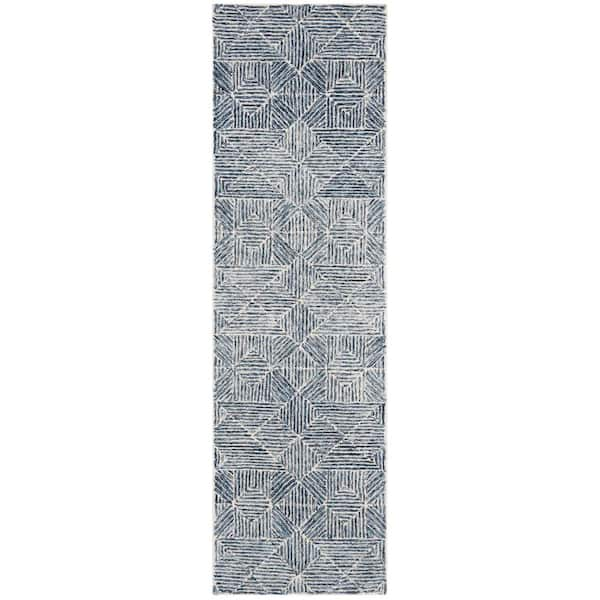 SAFAVIEH Abstract Blue/Ivory 2 ft. x 18 ft. Diamond Geometric Runner Rug