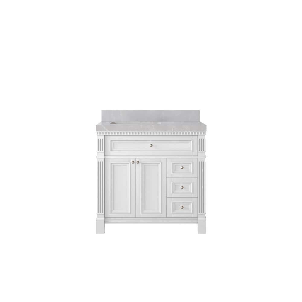 Paris 36 in. Left Offset Sink Freestanding White Bath Vanity with Pearl Gray Qt. Top Unassembled price history on PriceWatchPro