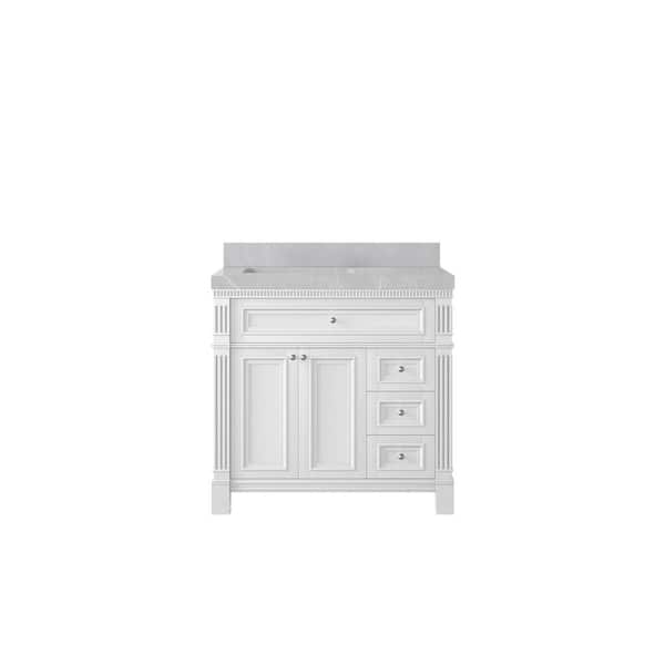 Willow Collections Paris 36 in. Left Offset Sink Freestanding White Bath Vanity with Pearl Gray Qt. Top Unassembled