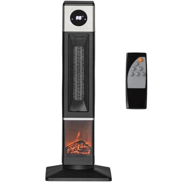 1400-Watt 30.7 in. Freestanding Electric Panel Radiant Infrared Space Heater with 3D Flame, Oscillation, Remote, Black