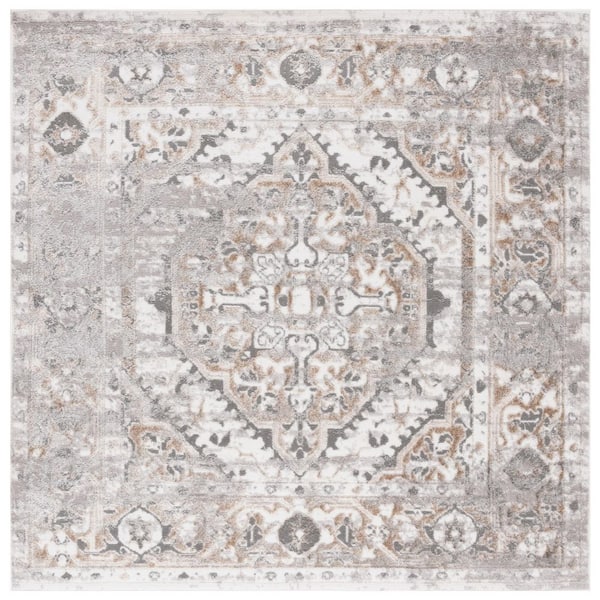 Maya 7 ft. x 7 ft. Ivory/Gray Beige Ornate Medallion Square Area Rug