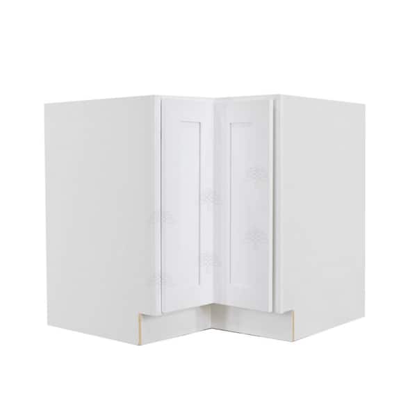 LIFEART CABINETRY Lancaster White Plywood Shaker Stock Assembled Base Lazy Susan Kitchen Cabinet 36 in. W x 34.5 in. H x 24 in. D
