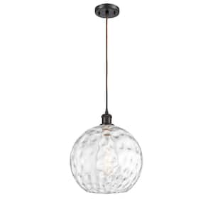 Athens Water Glass 1-Light Oil Rubbed Bronze Globe Pendant Light with Clear Water Glass Shade