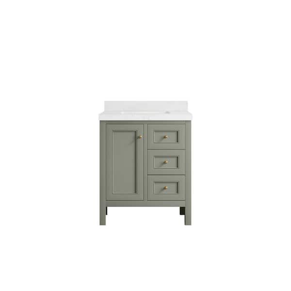 Willow Collections Nashville 30 in. W x 22 in. D x 36 in. H Single Sink Bath Vanity Center in Evergreen with 2 in. Empira White Quartz Top