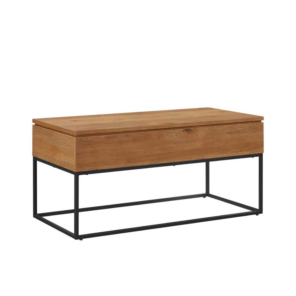 English Oak Lift-Top Coffee Table with Marble and Storage