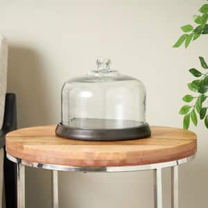 8 in. H 1-Tier Dark Brown Decorative Cake Stand with Glass Cloche
