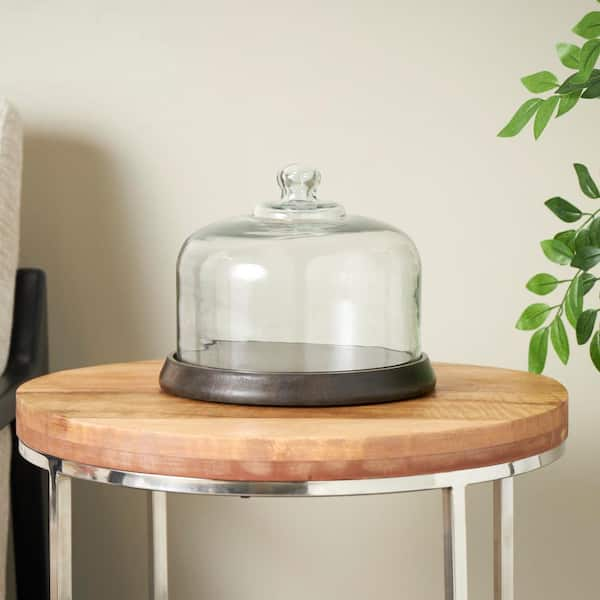 Novogratz 8 in. H 1-Tier Dark Brown Decorative Cake Stand with Glass Cloche