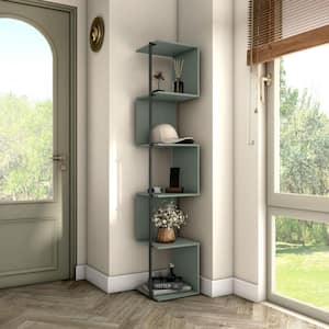 Yaztra 62.25 in. Tall Sage Green Composite 5-Shelf Corner Bookcase With Cylinder Metal Leg Post