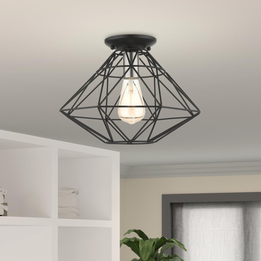 Geometric Black Nickel Glass 1-Light Flush Mount LED Fixture