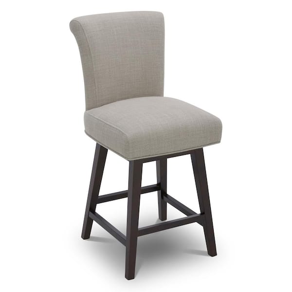 Dennis 26 in. Flax Beige High Back Solid Wood Frame Swivel Counter Height Bar Stool with Fabric Seat