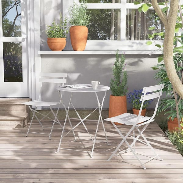 Unbranded White 3-Piece Metal Outdoor Bistro Set with White Cushion