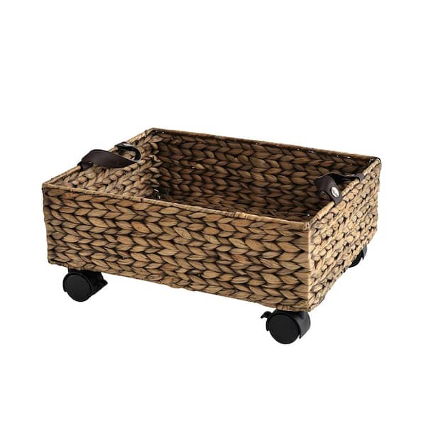 Adaline 5-Gal. Classic Farmhouse Handwoven Hyacinth Rectangular Brown Underbed Storage Bin w/ Wheels and Handles