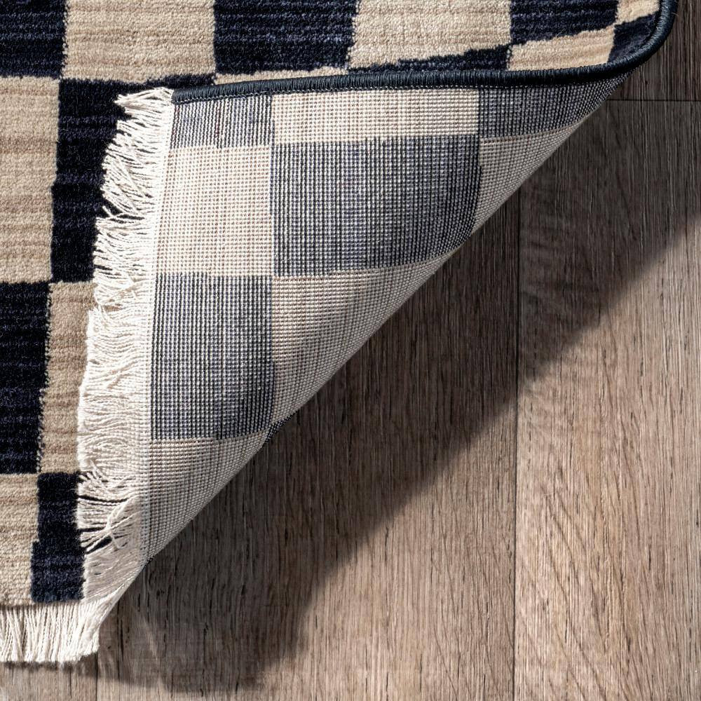 Navy and Beige Geometric Synthetic 8' x 10' Area Rug