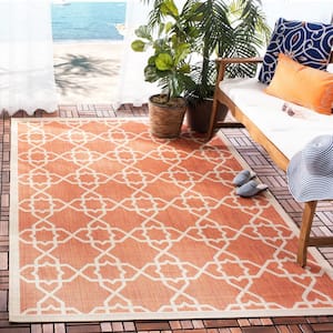 Courtyard Terracotta/Beige Doormat 2 ft. x 4 ft. Border Indoor/Outdoor Patio Area Rug
