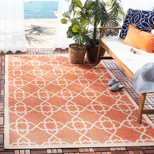 Courtyard Terracotta/Beige Doormat 3 ft. x 5 ft. Border Indoor/Outdoor Patio Area Rug